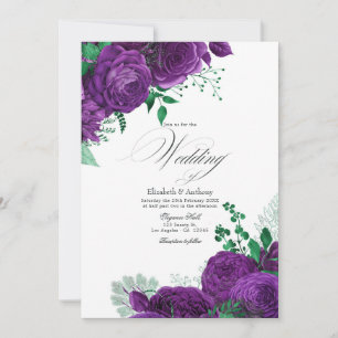 Invitation Code QR de mariage floral violet et vert élégant