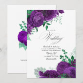 Invitation Code QR de mariage floral violet et vert élégant (Devant / Derrière)