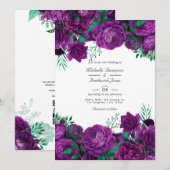 Invitation Code QR de mariage floral violet et vert pour RSVP (Devant / Derrière)