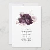 Invitation Code QR de mariage floral violet foncé et or rose (Devant)