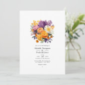 Invitation Code QR de mariage floral violet, orange et jaune (Debout devant)