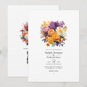 Invitation Code QR de mariage floral violet, orange et jaune (Devant / Derrière)