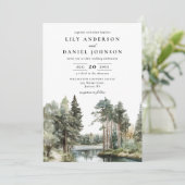 Invitation Code QR de mariage forêt lacustre à l'aquarelle (Debout devant)