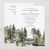 Invitation Code QR de mariage forêt lacustre à l'aquarelle (Devant / Derrière)