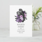 Invitation Code QR de mariage gothique aux hiboux violets Gla (Debout devant)