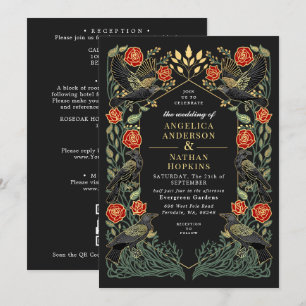 Invitation Code QR de mariage gothique aux roses de corbeau e