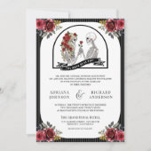 Invitation Code QR de mariage gothique couple squelette Roses (Devant)
