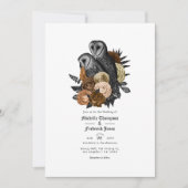 Invitation Code QR de mariage gothique de hiboux ambre Glam V (Devant)