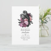 Invitation Code QR de mariage gothique des hiboux de mauve de (Debout devant)
