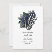 Invitation Code QR de mariage gothique floral bleu marine (Devant)