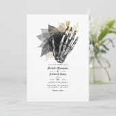 Invitation Code QR de mariage gothique floral noir et or (Debout devant)