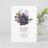 Invitation Code QR de mariage gothique floral noir violet or (Debout devant)