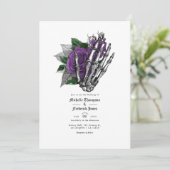 Invitation Code QR de mariage gothique floral pourpre (Debout devant)