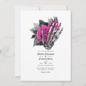 Invitation Code QR de mariage gothique floral rose vif (Devant)