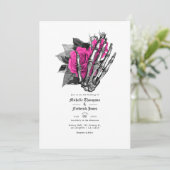 Invitation Code QR de mariage gothique floral rose vif (Debout devant)