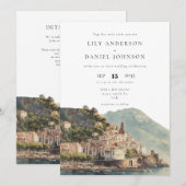 Invitation Code QR de mariage italien à l'aquarelle d'Amalfi (Devant / Derrière)