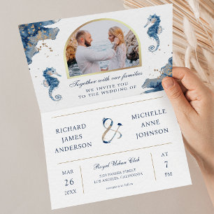 Invitation Code QR de mariage Licorne Aquarelle Bleue Nautiqu