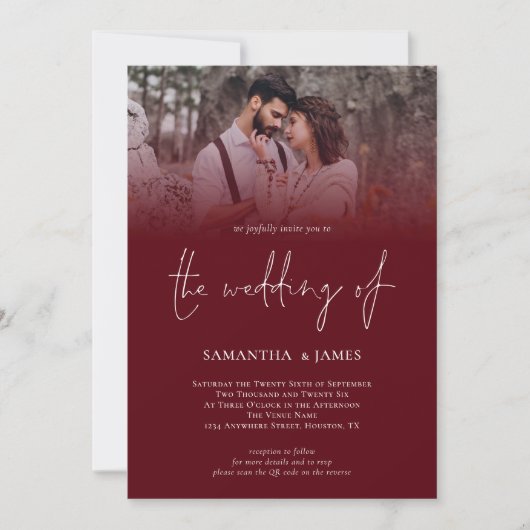 Invitation Code QR de mariage moderne avec écriture manuscrit (Devant)