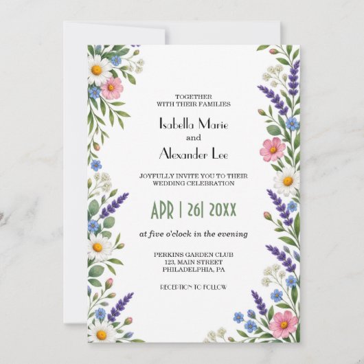 Invitation Code QR de mariage moderne avec fleurs sauvages pr (Devant)