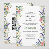 Invitation Code QR de mariage moderne avec fleurs sauvages pr (Devant / Derrière)