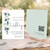 Invitation Code QR de mariage moderne Eucalyptus Script Sage