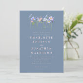 Invitation Code QR de mariage moderne Wildflower Dusty Blue R (Debout devant)