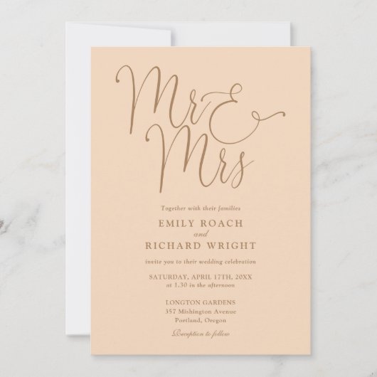 Invitation Code QR de mariage Mr et Mme Moderne Soft Peach (Devant)