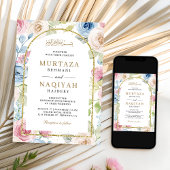 Invitation Code QR de mariage musulman à arche dorée florale