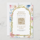 Invitation Code QR de mariage musulman à arche dorée florale (Dos)