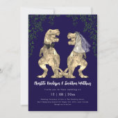 Invitation Code QR de mariage Navy Blue sur le thème des dino (Devant)