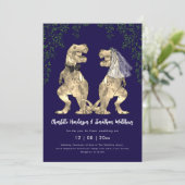 Invitation Code QR de mariage Navy Blue sur le thème des dino (Debout devant)