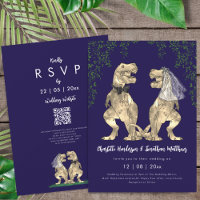 Code QR de mariage Navy Blue sur le thème des dino
