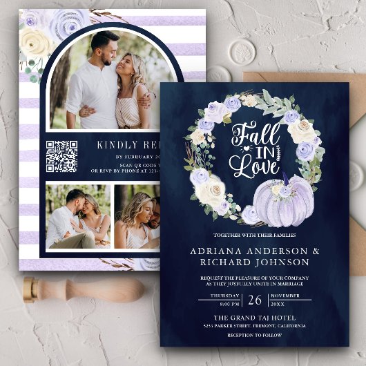 Invitation Code QR de mariage Navy Roses de Lavande Citrouill