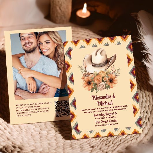 Invitation Code QR de mariage occidental floral boho