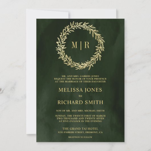 Invitation Code QR de mariage Olive Green Gold Leaf Branch (Devant)