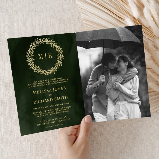 Invitation Code QR de mariage Olive Green Gold Leaf Branch