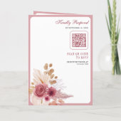 Invitation Code QR de mariage Pampas Floral Rose Grenade (Dos)