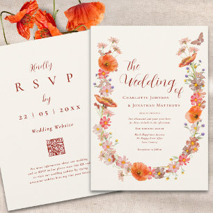 Invitation Code QR de mariage papillon fleur sauvage bohème