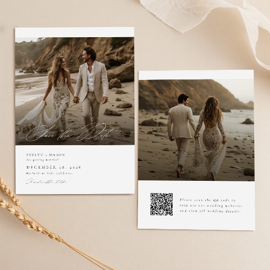 Invitation Code QR de mariage photo à l'écriture moderne, Enr