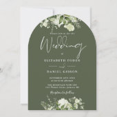 Invitation Code QR de mariage photo arche de verdure vert oli (Devant)
