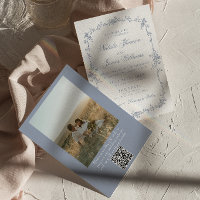 Code QR de mariage photo botanique florale bleu po