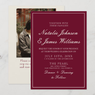 Invitation Code QR de mariage photo Burgundy élégant et chic