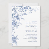 Invitation Code QR de mariage photo de jardin français bleu v (Devant)