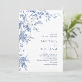 Invitation Code QR de mariage photo de jardin français bleu v (Debout devant)