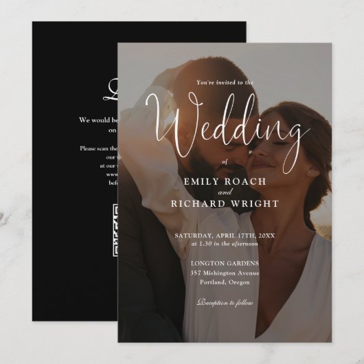 Invitation Code QR de mariage photo de style moderne élégant (Devant / Derrière)