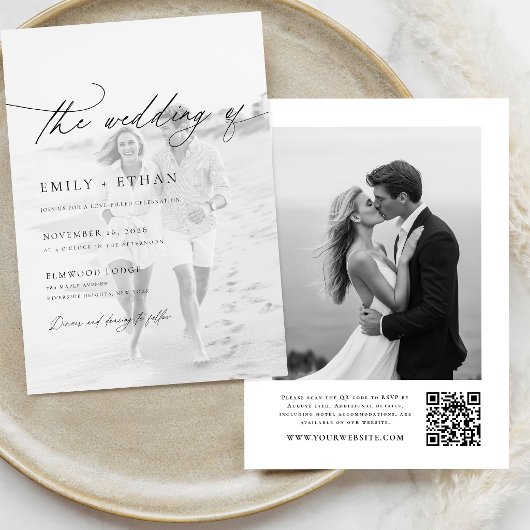 Invitation Code QR de mariage photo écriture Boho