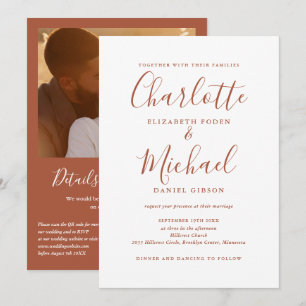 Invitation Code QR de mariage photo élégant écriture Terracot
