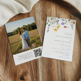 Invitation Code QR de mariage photo florale aquarelle