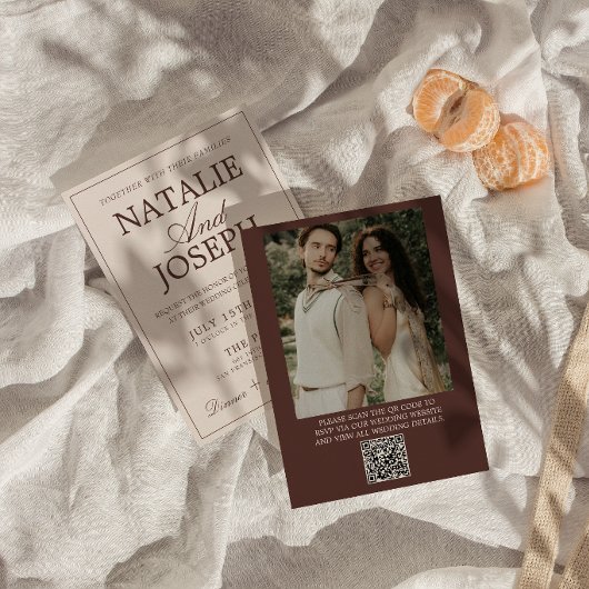 Invitation Code QR de mariage photo marron chocolat argent de