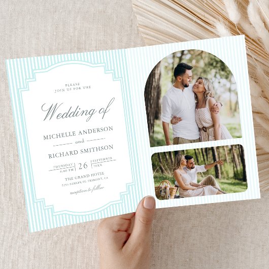 Invitation Code QR de mariage rayé bleu pastel classique